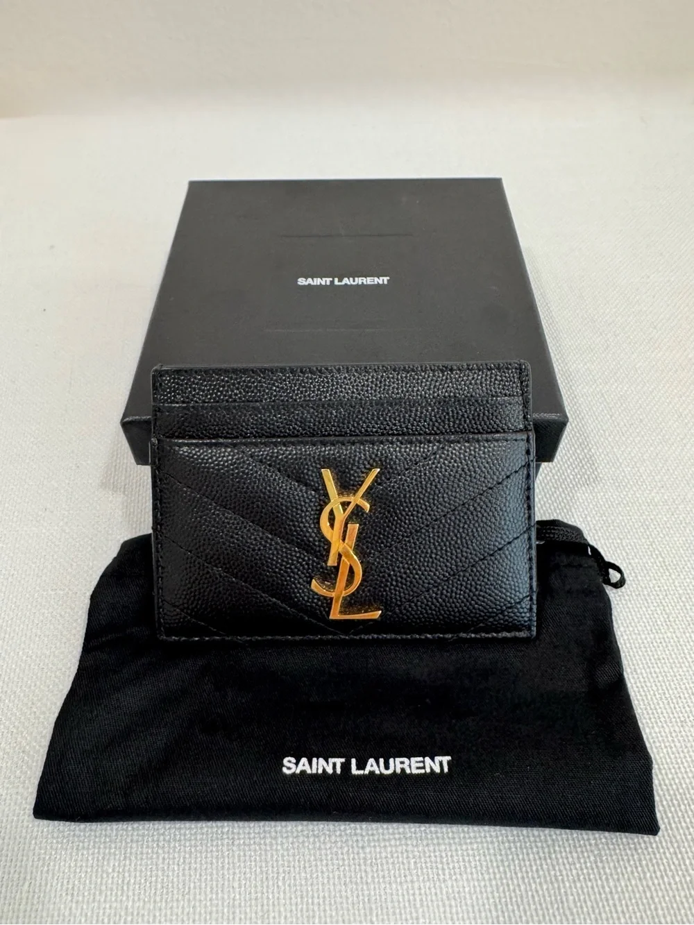 YSL Cassandre Monogram Card Case in Grained Leather (Gold) - Picture 3 of 4